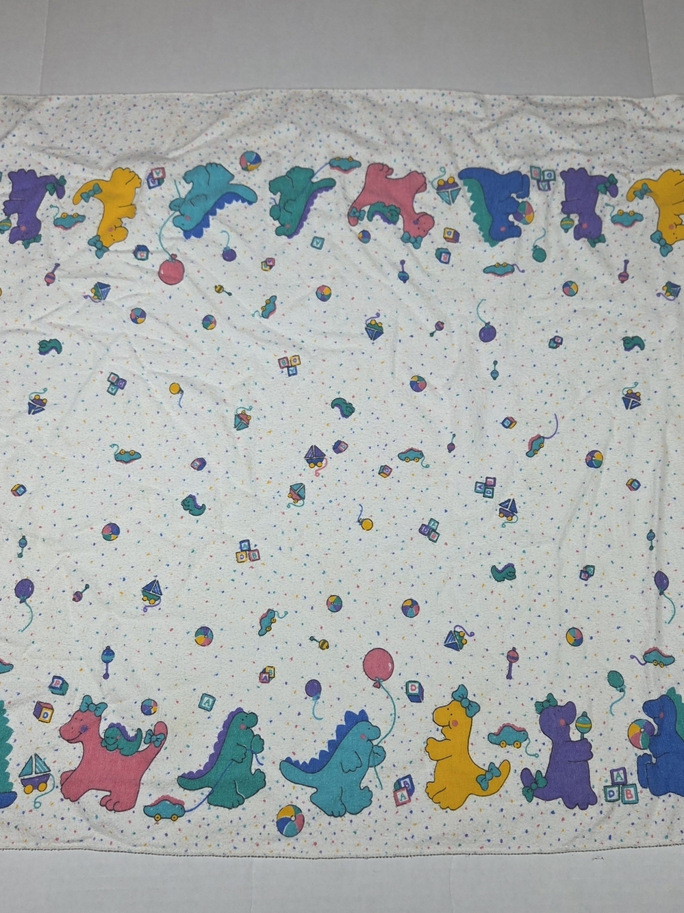 Vintage Dinosaur Receiving Blanket Kids OS White Multi Color Retro 90s